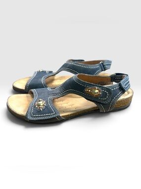 Clarks Structure Leather Walking Sandals Blue 10W Wide Adjustable Hook & Loop